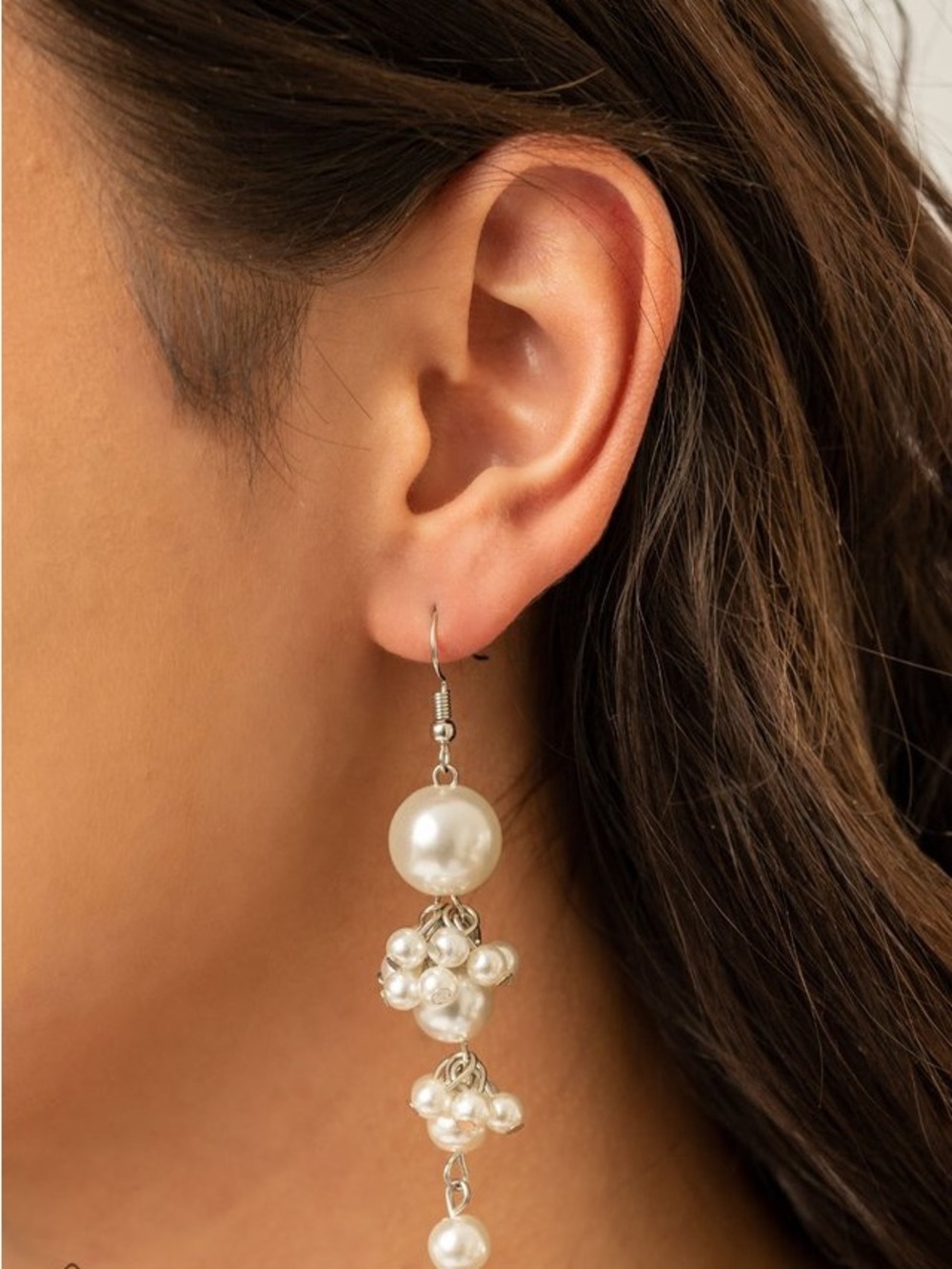 Pearl Cluster Drop Earrings - White